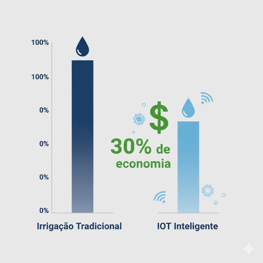 Gráfico mostrando economia de água através de sistemas inteligentes de irrigação IoT